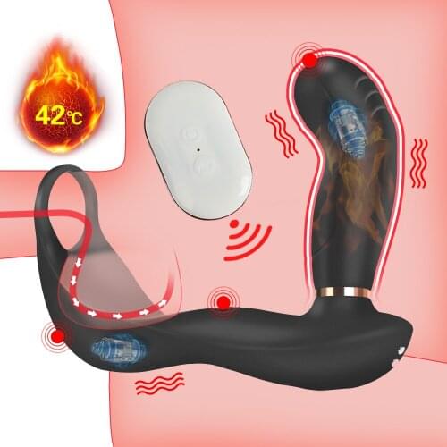 Vibrating Penis Massager Ring Anal Vibrator Sex Toys for Men Heating Male Prostate Massager Remote Control Testicle Stimulator