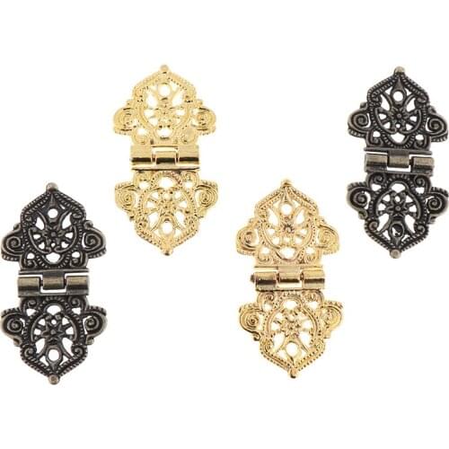 2pcs Vintage Alloy Hollow Flower Hinge Chinese Furniture Hardware Metal Hinges Cabinet Door Butt Hinges For DIY Box 24*54mm