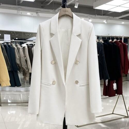 Womens Fashion Casual Double-breasted Office S-XL Black Beige Womens Jacket Spring and Autumn Korean Slim Suit Jacket
