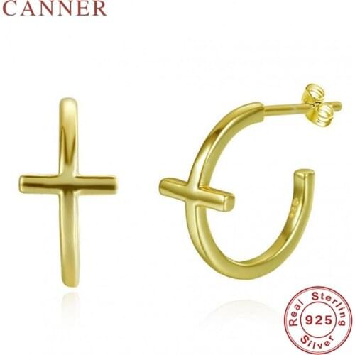 Simple Fashion 925 Sterling Silver Cross Stud Earrings for Women Gold Silver color Open Studs Party Earrings Jewelry New Arrival