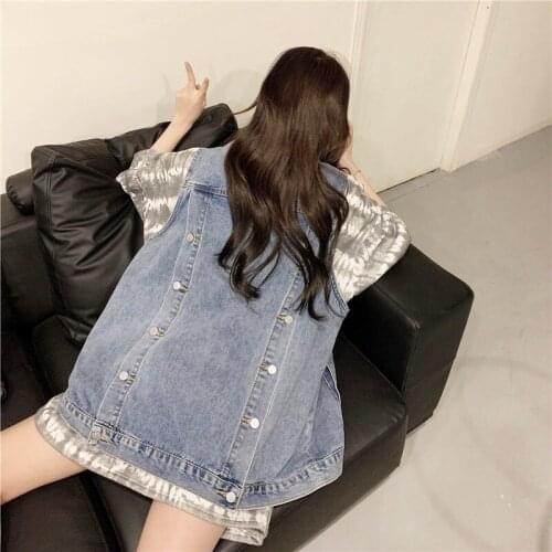 Vests Women Vest Denim Long Trendy Korean Style Vintage Basic Streetwear Turn-down Collar Harajuku Leisure Autumn Gilet Femme