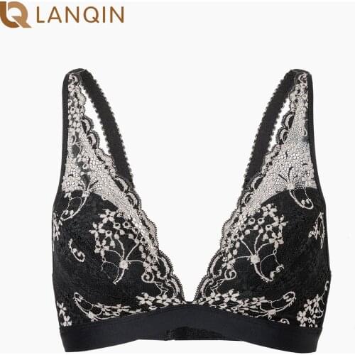 Womens Lace Triangle Bralette Deep-V Plunge Bra Plus Size Wire-Free No Padded Full Coverage