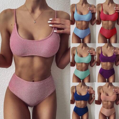 Female Swimsuit High Waist Bikini 2021 Women Swimwear Two-pieces Bikini set Glitter Sparkling Bather Bathing Suit Swim