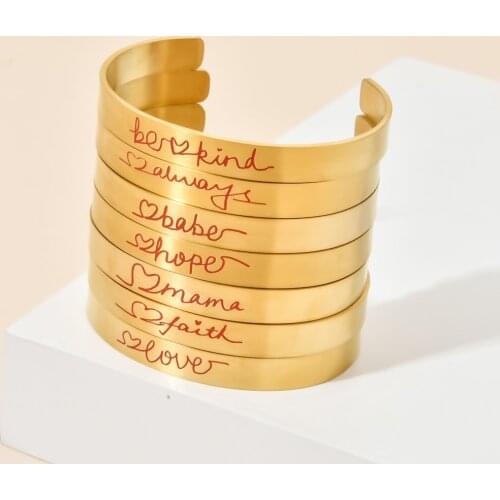 ZMZY New Boho Gold Bracelet Handwriting Stainless Steel Bracelets Bangle Engraved Letters Words Bangles Cuff Jewelry Gifts