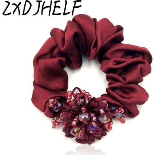 ZXDJHELF Soft Silk Satin Crystal Stretchy Scrunchies Women Elastic Hair Band Ties Hair Accessories For Girl Ponytail Holder F513