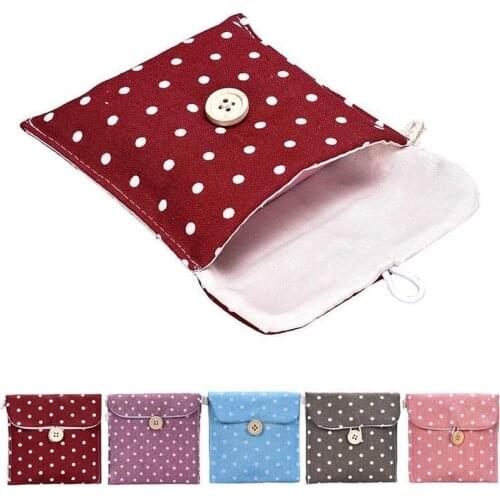 1 pcs Storage Box Linen Sanitary Napkins Organizer Cute Polka Dot Menstrual Pouch Holder Case Secret Pouch