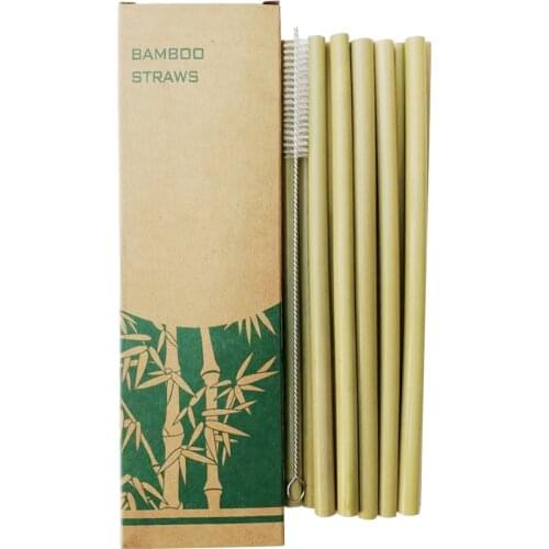 10Pcs/Set Natural Bamboo Straw Reusable Drinking Straws with Case and Clean Brush 20cm Eco-friendly Bamboo Straws Bar Tools