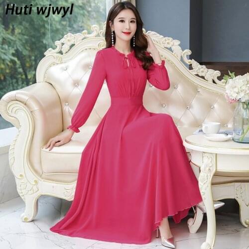 2021 Vintage Chiffon White Casual Maxi Dress Plus Size Autumn Winter Long Sleeve Black Dress Elegant Women Bodycon Party Vestido