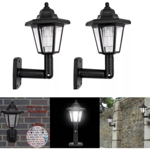2x wall lamp Solar outdoor hexagonal wall light palace light Power LED Light Path Way Wall Landscape Mount Garden Fence Lamp