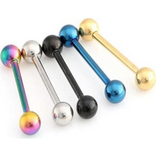 Prevent Allergy Colorful Rainbow Stainless Steel Anodized Tongue Barbell Nipple Bar Piercing Body Jewelry Unisex 5Pcs
