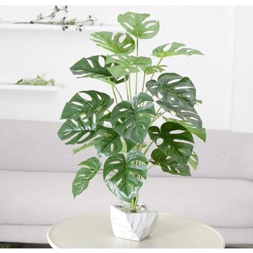 65cm 18 Heads Tropical Artificial Palm Tree Fake Monstera Plants Plastic Green Leaves Potted Turtle Leafs For Room Party Decor