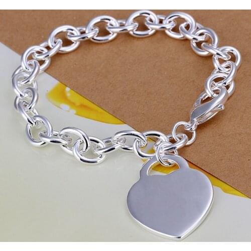 Beautiful valentine gift 925 Sterling Silver Jewelry Bracelets Charms heart cute women gifts wedding chain nice Girl