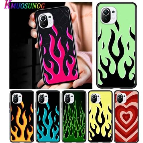Cool green flame for Xiaomi Mi 11 10T Note 10 Ultra 5G 9 9T SE 8 A3 A2 A1 6X Pro Play F1 Lite 5G Black Phone Case