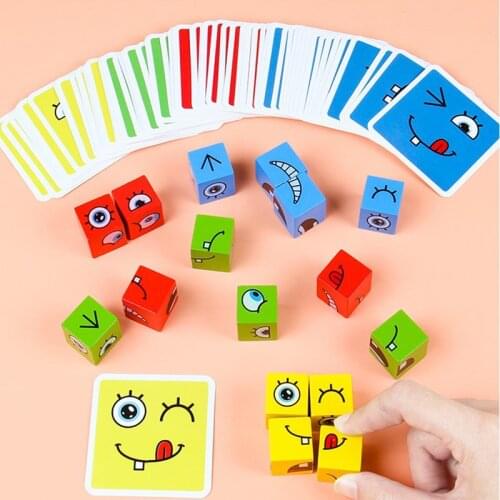 Montessori Wooden Expression Building Block Early Learning Preschool Teaching Intelligence Match Toy For Children Gifts