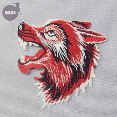 Embird patch Embroidered patches jacket Red Wolf iron on handmade ceo-friendly 3D patches teen boys badges