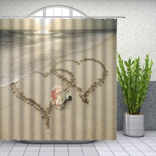 Hawaiian Landscape Shower Curtains Sunset Beach Heart Rose flower Flowers Bathroom Decor Waterproof Cloth Curtain Set Cheap