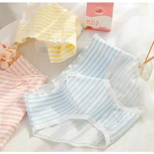 Cotton Panty Girl Stripe Panties Bow Comfort Underwear Skin-friendly Briefs For Women Cute Panty Intimates NK46