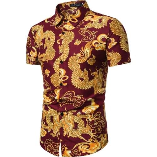 Chinese Style Flower Shirt 2020 New 3D Dragon Pattern Print Streetwear Fashion Casual Men Short Sleeve Hawaiian Shirt