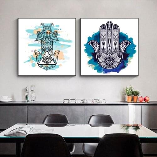 Classic Retro Hand-painted Hand of Fatima Buddhism Zen Art Canvas Print Painting Poster Arabian Bedroom Home Decor