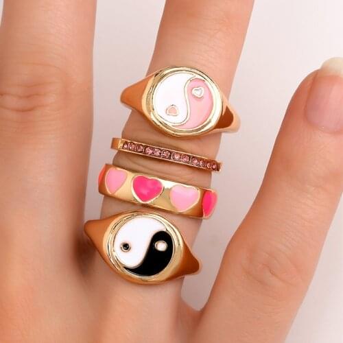 Fashion Gold Tai Chi Handmade Yinyang Rings Set Sweet Geometric Party Ring for Women Men Punk Jewelry Gifts
