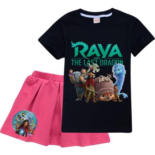 Raya and The Last Dragon Girls Clothing Sets New Summer T-shirt+Skirt 2Pcs for Kids Clothing Sets Juvenile Clothes Outfits 2-15T