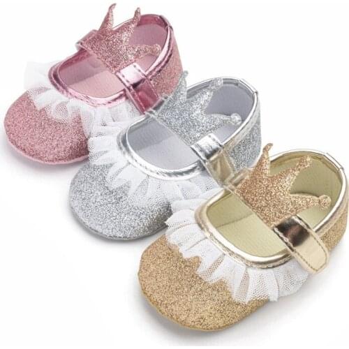 Toddler Baby Girls Princess Lace Crib Shoes Crown Newborn Prewalker Soft Sole Sneakers Casual