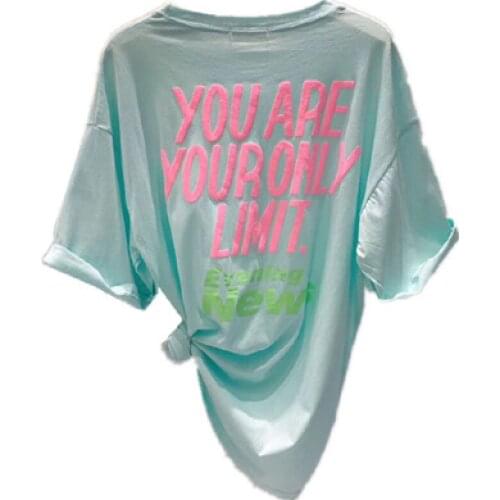 Summer Womens Korean-style short-sleeved T-shirt loose casual three-dimensional letter printing half-sleeved multicolor top