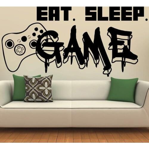 Gamer Wall Decal Eat Sleep Game Controller Video Game Wall Sticker for Bedroom Vinyl Decals Mural Wall Decor Wallpaper G52