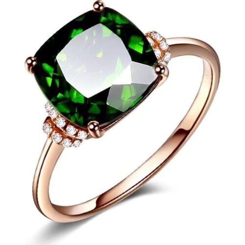 Real 14K Rose Gold Natural Grandmother Green Emerald Ring Women Anillos Emerald Gemstone Topaz Bizuteria Jewelry 14 K Gold Rings