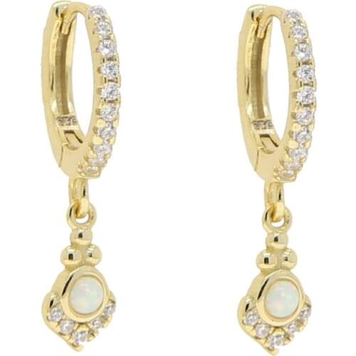 New Arrivals CUTE crown 925 sterling silver OPAL STONE pave Charm Simple round Hoop Earring For Women Girl party wedding jewelry