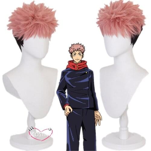 Anime Cosplay Jujutsu Kaisen Cosplay Yuji Itadori Wig Jujutsu Kaisen Yuji Itadori Costume Wig Heat Resistant Synthetic Unisex
