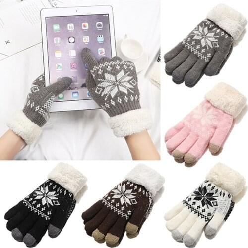 Winter Gloves Women Knitted Warm Full Finger Sailing Gloves Touch Screen Mittens Fashion Snowflake Split Finger Gloves