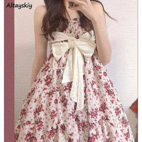 Dress Women French Vintage Elegant Chiffon Spaghetti Strap Fairy Fashion Floral Sundress Summer Korean Style Sweet Princess Chic