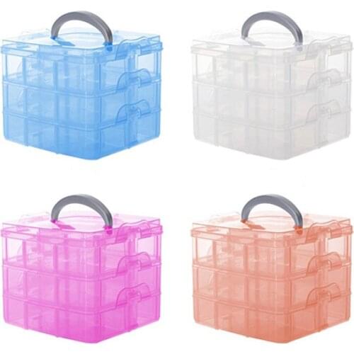 Plastic 3 Tiers 18 Compartments Portable Detachable Storage Box Transparent Jewellery Craft Beads Container Organizer Case