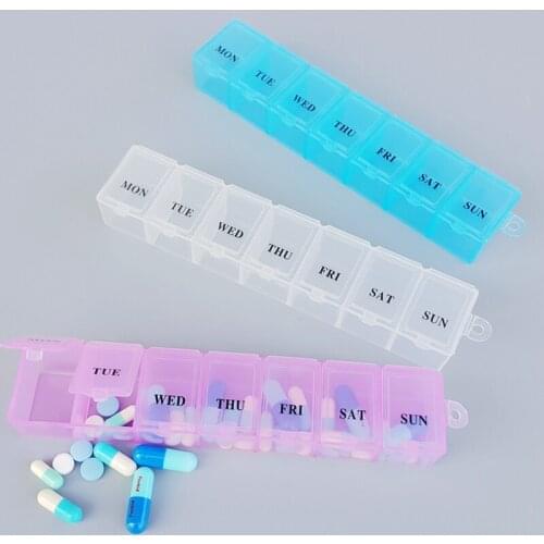 1Pcs 3 Colors 7 Days Weekly Tablet Pill Medicine Box Holder Storage Organizer Container Case Rectangle Pill Box Splitters