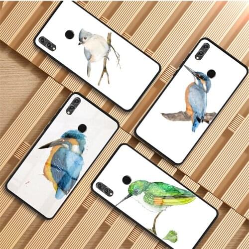 The Bird Watercolor Painting Tempered Glass Phone Case For Huawei P20 P30 P40 P40 Lite Pro Psmart Mate 20 30 Cover Shell