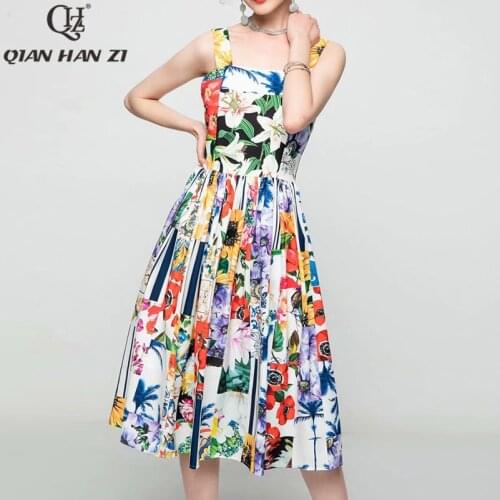 Qian Han Zi fashion Sexy Spaghetti Strap dress Summer dress 2021 Blue and White Porcelain Flower Print Dress Dresses for women