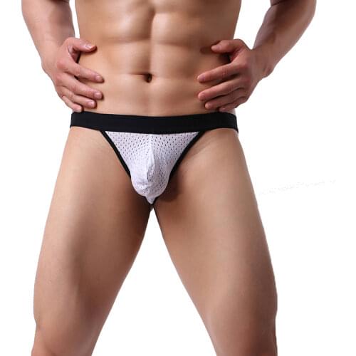 Sexy Mens Thong Low-Waisted Mesh Big Pounch T-back Breathable U convex Design G-string For Male