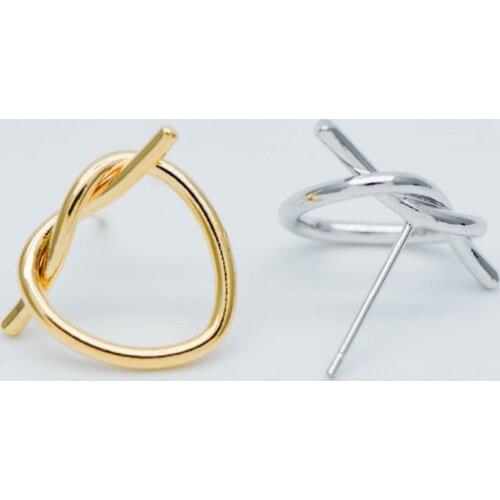 10pcs Gold/ Silver Tone Heart Wire Earring Posts 18x14mm, Real Gold/ Rhodium Plated Brass Ear Stud Components (GB-525)