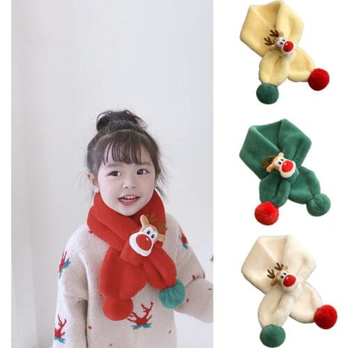 Scarf For Kid Christmas Cute Elk Neck Scarves Winter Keep Warm Neckerchief Soft Comfortable Plush Neck scarf With Pom Pom