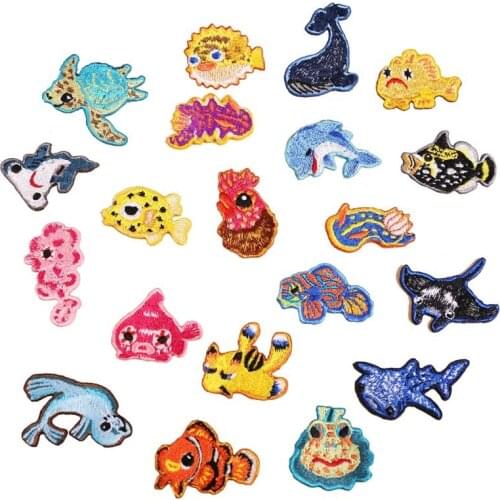 Cute DIY cartoon sea animal Iron On Patches Sewing Embroidered Applique for Jacket Clothes Sticker Badge DIY Apparel Accessories