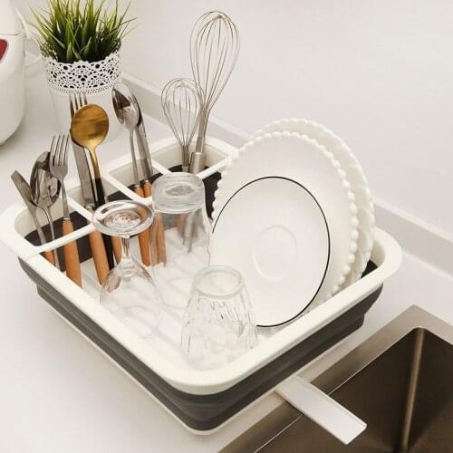 Foldable Dish Rack Gray Drainer Bowl Tableware Plate Portable Drying Rack Kitchen Storage Holder Home Shelf Dinnerware Organizer