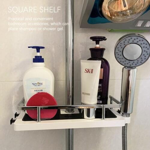 Shower Storage Rack Organizer Bathroom Pole Shelves Shampoo Tray Stand Single Tier No Drilling Lifting Rod Shower Head Holder