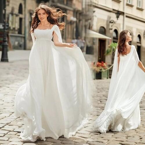 Vestido De Noiva Boho Wedding Dresses 2021 Elegant Bride Dress Beach Chiffon Wedding Gown Long Sleeve Simple Floor Length Gowns