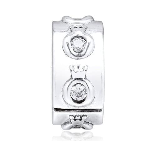 Sparkling Crown O Clip Beads for Charms Bracelets Jewelry 925 Sterling Silver Beads for Jewelry Making Clear CZ Crystal Bead DIY