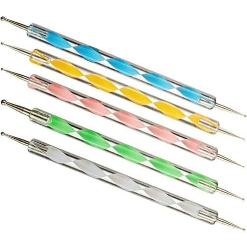 Nail Art Dotting Pen 5pcs/lot double-end for uv color gel nail polish Swirl Marbleizing Steel nail design