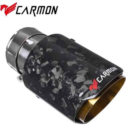 CARMON Car Universal Straight Edge Glossy Forged Carbon Fiber Exhaust Muffler Tip Tail Pipe Tip with golden inner