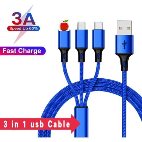3 In 1 USB Cable for 1Phone Samsung Huawei Xiaomi Multi Fast Charge Charger Micro USB Cable 2 In 1 Mobile Phone USB Type C Cable