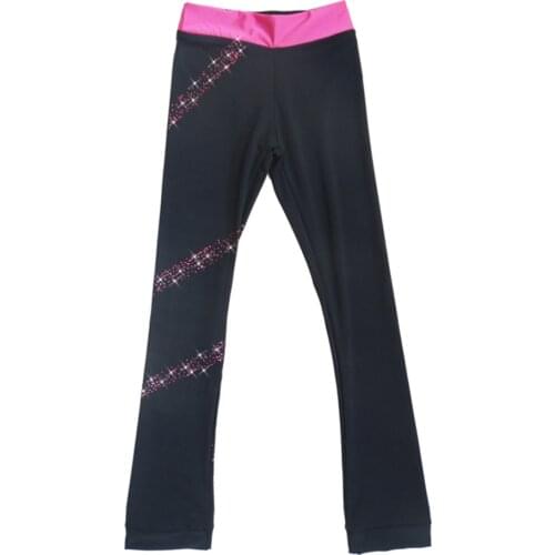 Figure Skating Pants Girls Rhinestones Ice Skating Trousers Kids fleece Adult Training leggings Women Skiing skating Leggings