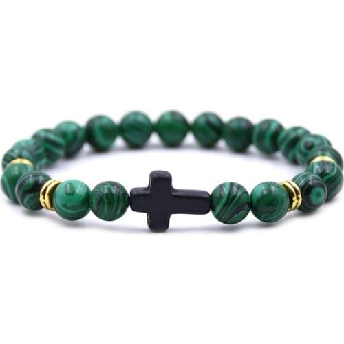 DOKOL Natural Stone Malachite Women Mens Bracelets Gold Color Jewelry Prayer Black Cross Beaded Bracelets DKB0118